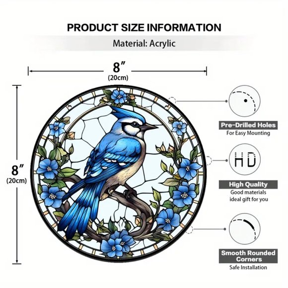 Large Blue Jay Acrylic Suncatcher - Picture 2 of 3